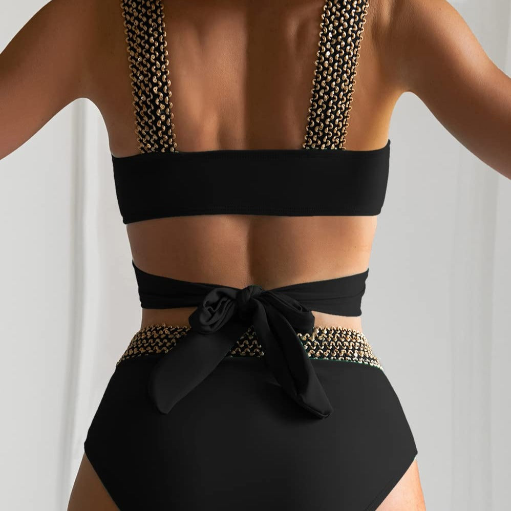 Dvoudílné bikiny s vysokým pasem a zavazováním