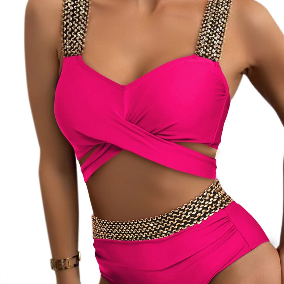 Dvoudílné bikiny s vysokým pasem a zavazováním