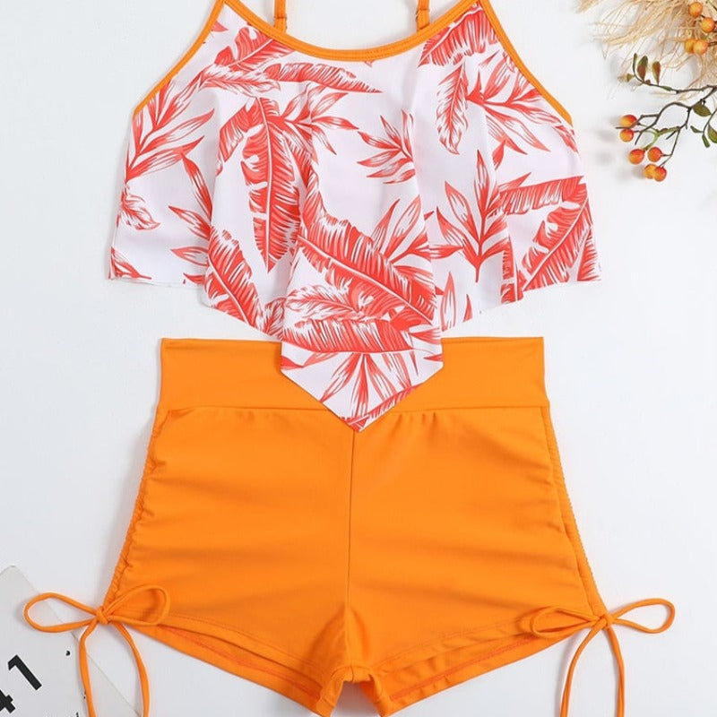 Dvoudílné tankiny plavky s kraťasy a lístkovým topem