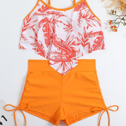 Dvoudílné tankiny plavky s kraťasy a lístkovým topem