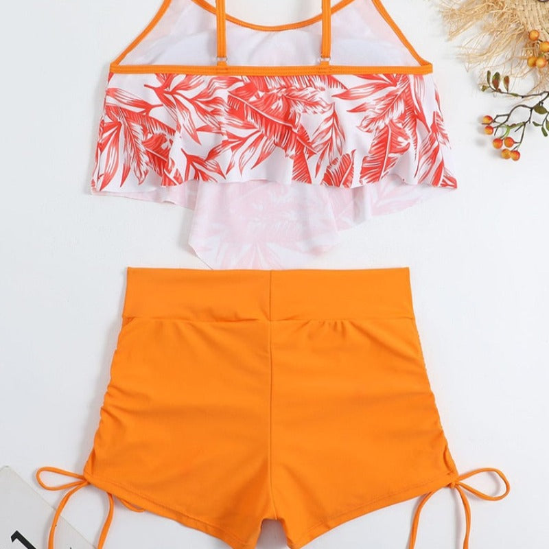 Dvoudílné tankiny plavky s kraťasy a lístkovým topem