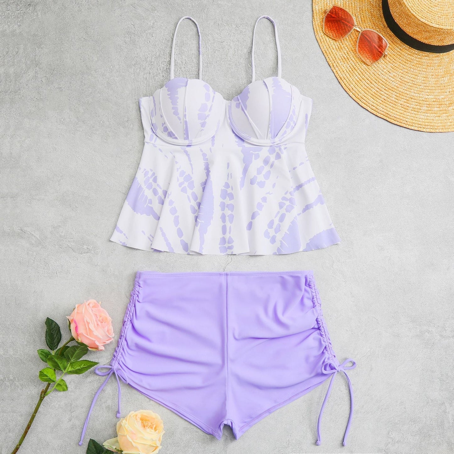 Dvoudílné tankiny plavky se stahovacími šortkami