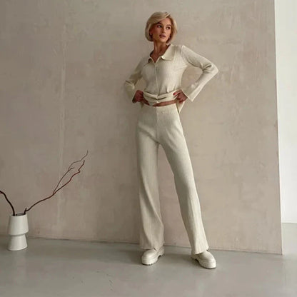 Pletená sada domácího oblečení s dlouhými nohavicemi