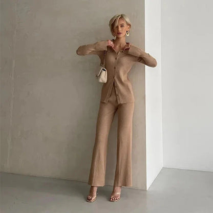 Pletená sada domácího oblečení s dlouhými nohavicemi