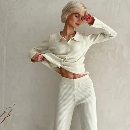 Pletená sada domácího oblečení s dlouhými nohavicemi