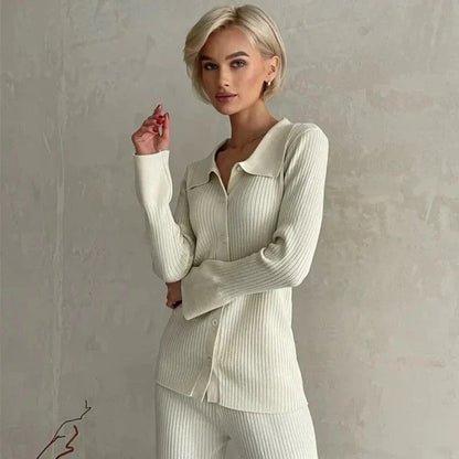 Pletená sada domácího oblečení s dlouhými nohavicemi