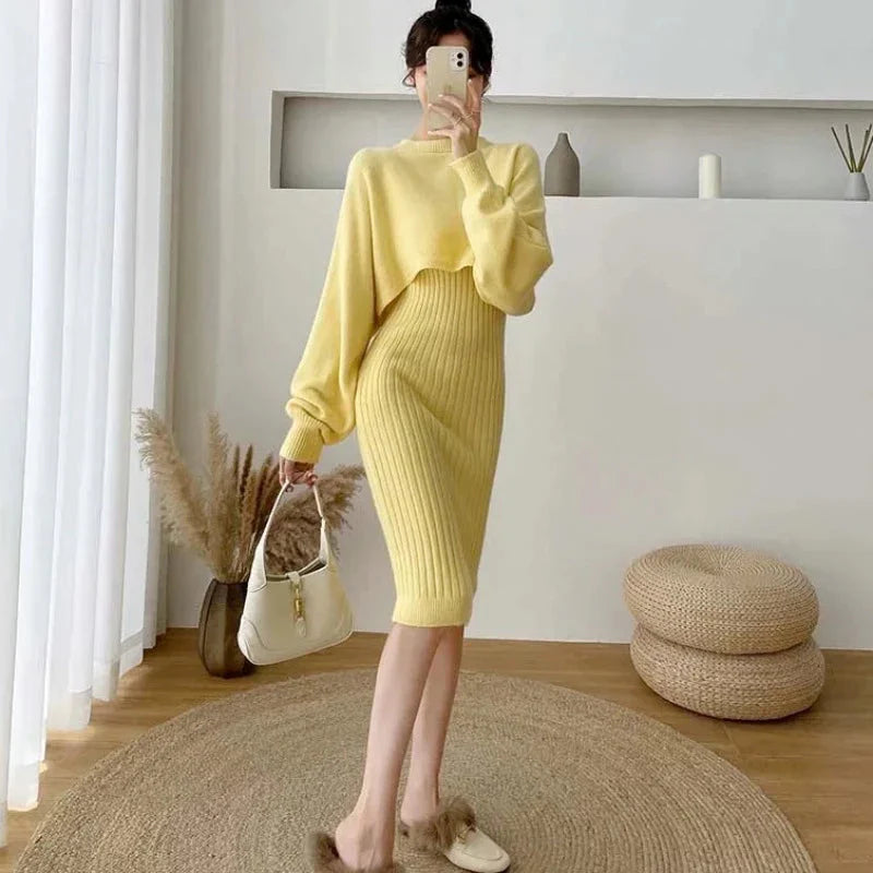 Pletená souprava domácího oblečení s šaty