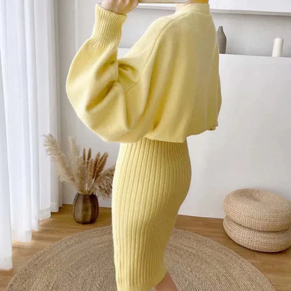 Pletená souprava domácího oblečení s šaty