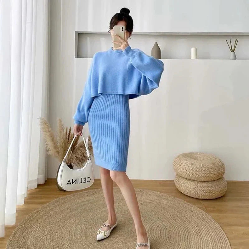 Pletená souprava domácího oblečení s šaty