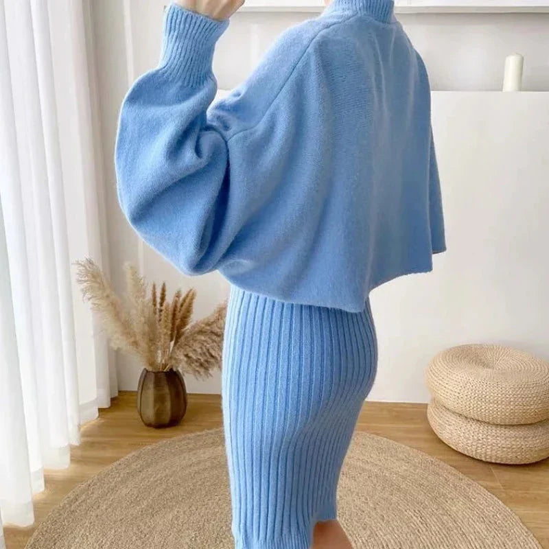 Pletená souprava domácího oblečení s šaty