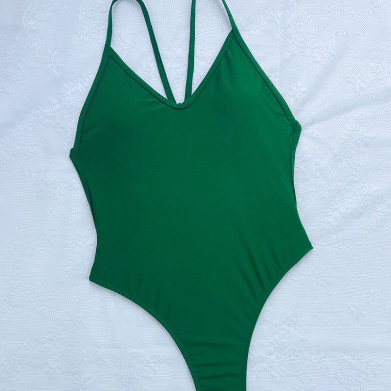 Jednodílné plavky monokini s ramínky na zádech