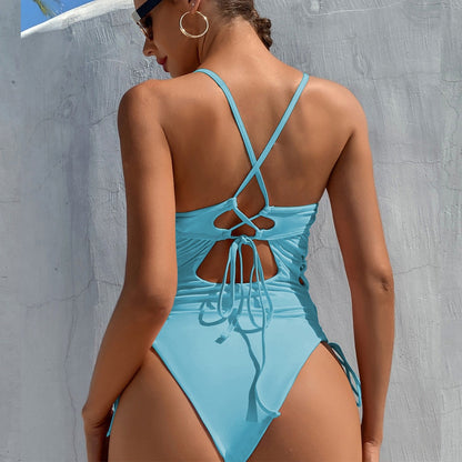 Hladké monokini jednodílné plavky s vázáním