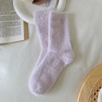 Dlouhé nadýchané dámské ponožky v pastelových barvách