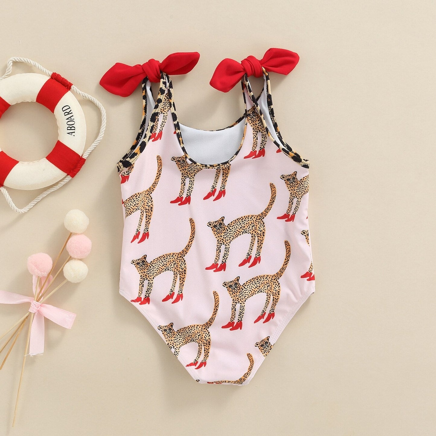 Jednodílné plavky s leopardím vzorem pro dívky