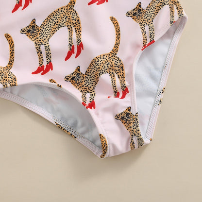 Jednodílné plavky s leopardím vzorem pro dívky