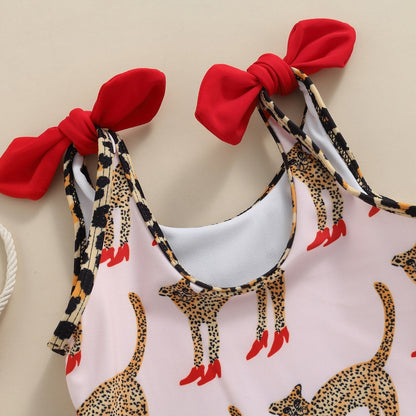 Jednodílné plavky s leopardím vzorem pro dívky