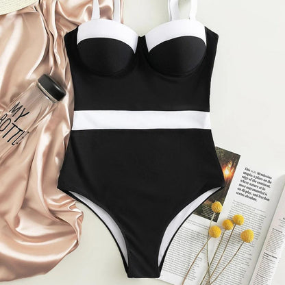 Klasické jednodílné plavky push-up s bílými ramínky