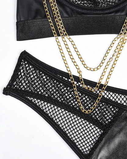 Souprava spodního prádla se síťovanou podprsenkou a řetízky