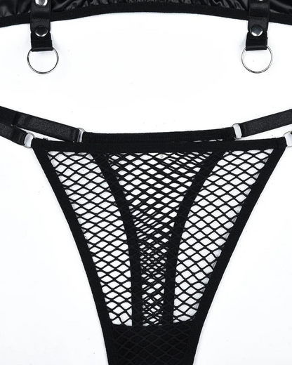 Sada spodního prádla s ozdobnými křížky a koženými prvky