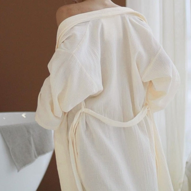 Dlouhý bavlněný župan v krémové barvě pro ženy