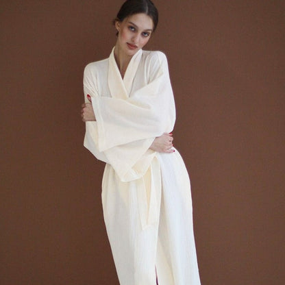 Dlouhý bavlněný župan v krémové barvě pro ženy