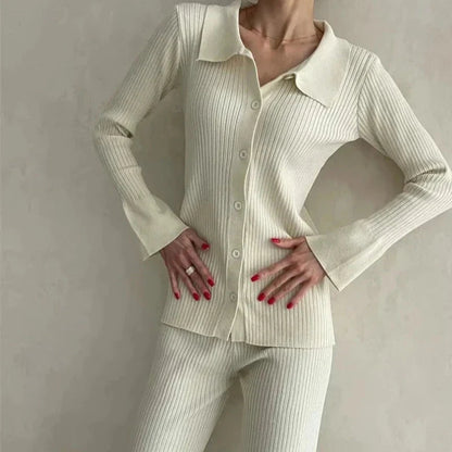 Pletená sada domácího oblečení s dlouhými nohavicemi