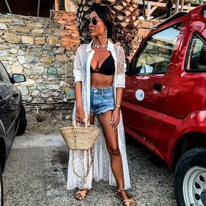 Lehký plážový přehoz s puntíky