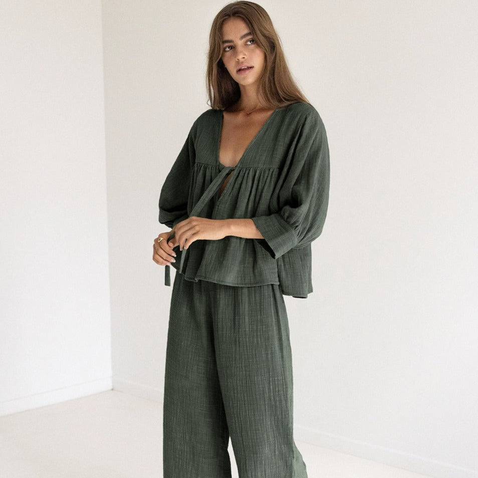 Volná bavlněná domácí souprava s úvazky