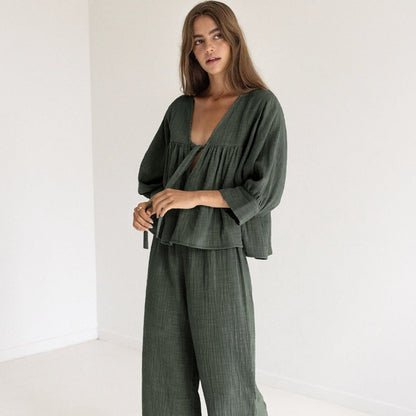 Volná bavlněná domácí souprava s úvazky