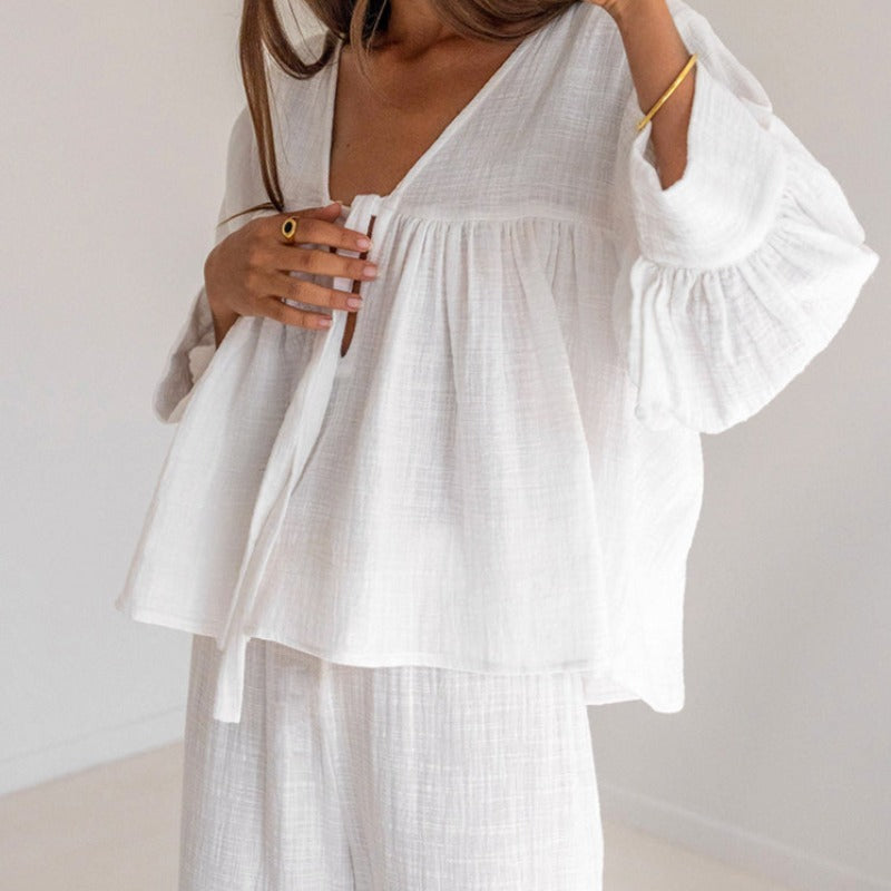 Volná bavlněná domácí souprava s úvazky