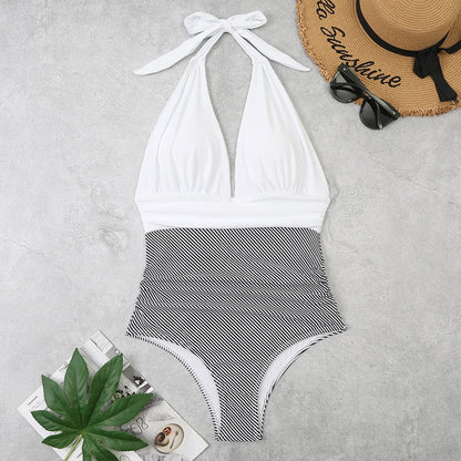 Monokini dvoubarevné jednodílné plavky s ramínky na krk