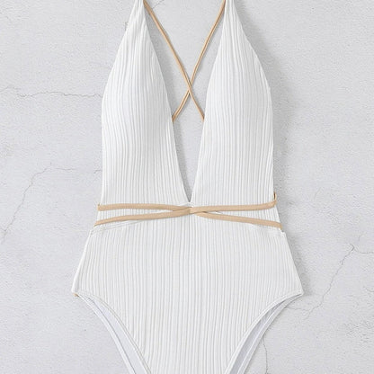 Jednodílné plavky Monokini se zavazováním na vázání a hlubokým výstřihem
