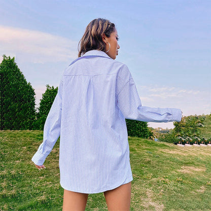 Dámské modré pruhované pyžamo