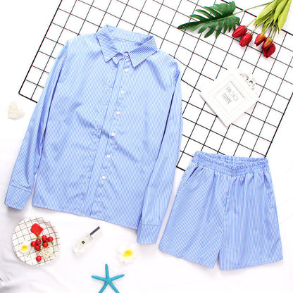 Dámské modré pruhované pyžamo