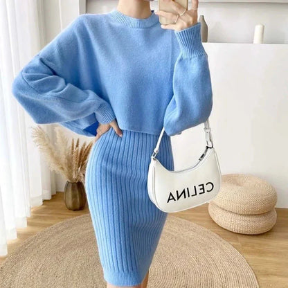 Pletená souprava domácího oblečení s šaty