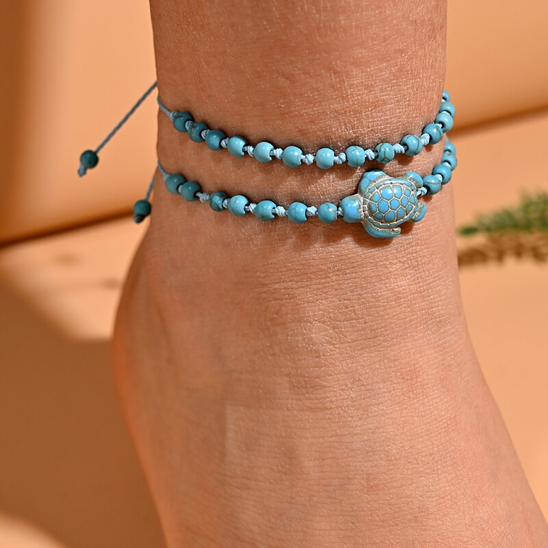 Sada dvou náramků na kotník s motivem želvy