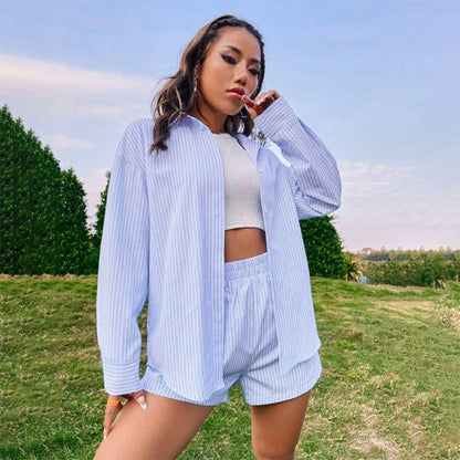 Dámské modré pruhované pyžamo