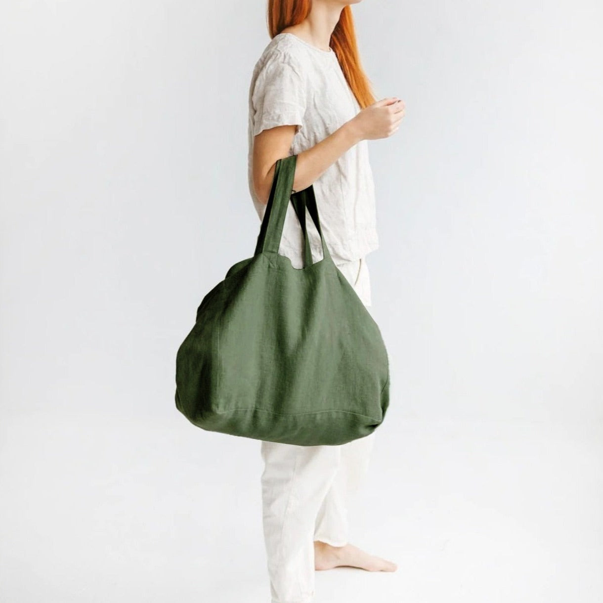 Prostorná lněná plážová taška