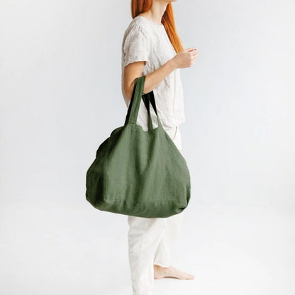 Prostorná lněná plážová taška