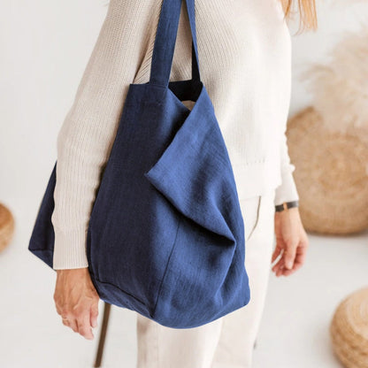 Prostorná lněná plážová taška