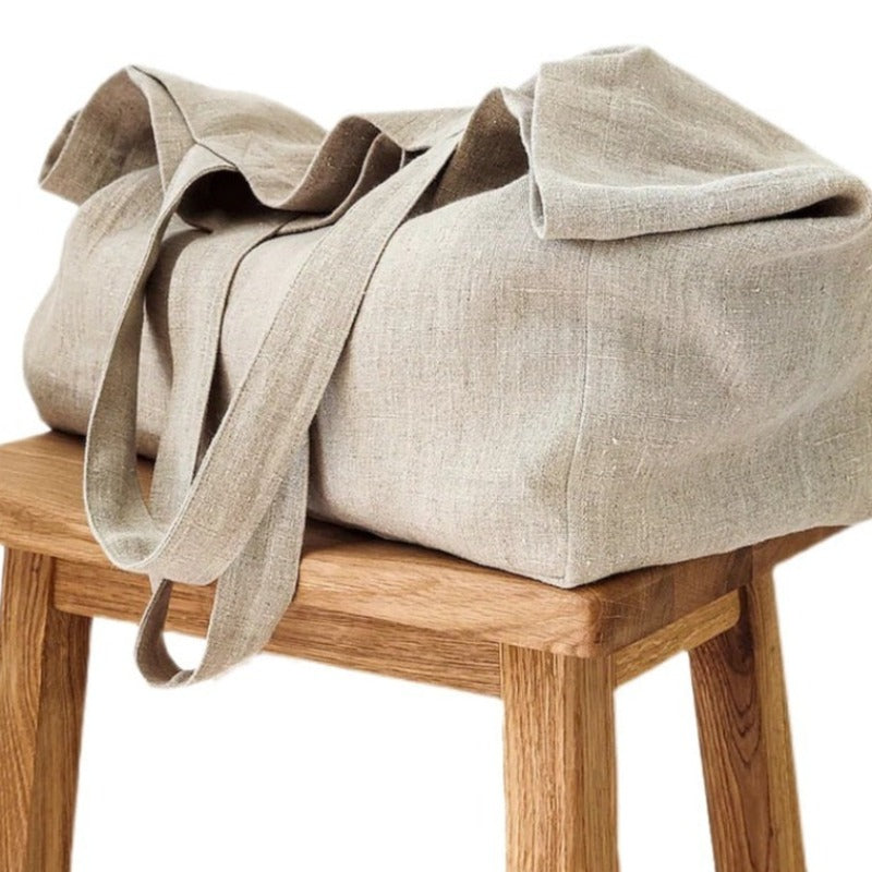 Prostorná lněná plážová taška