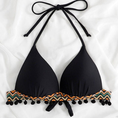 Plavková podprsenka s ramínky a bambulkami