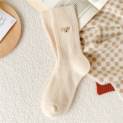 Dámské žebrované ponožky s medvídkem