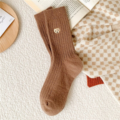 Dámské žebrované ponožky s medvídkem