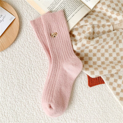 Dámské žebrované ponožky s medvídkem