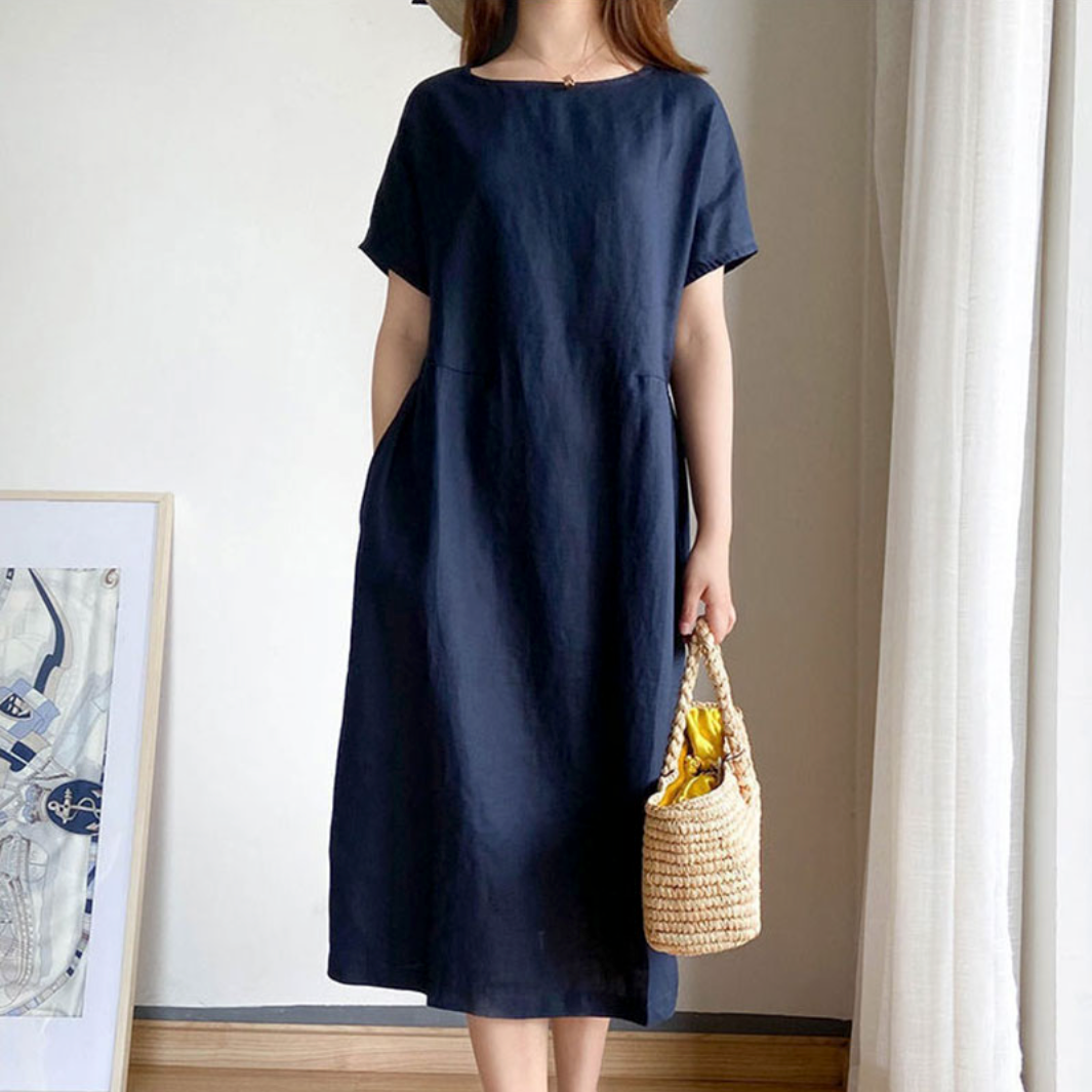 Jednoduché midi letní šaty s kapsami