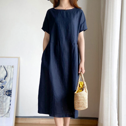 Jednoduché midi letní šaty s kapsami