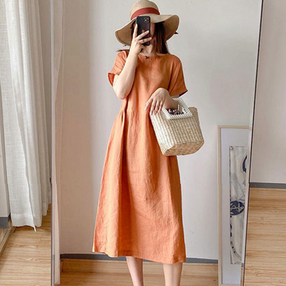 Jednoduché midi letní šaty s kapsami