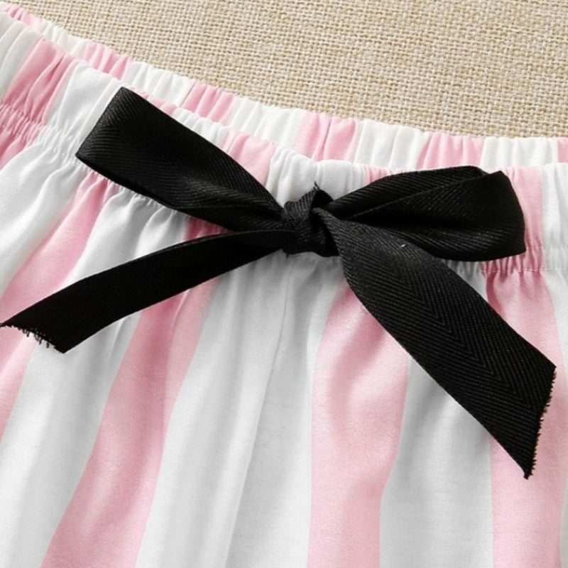 Dámské růžové pruhované pyžamo s dlouhým rukávem