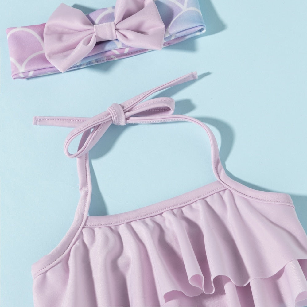 Růžové dvoudílné plavky s motivem mořské panny pro dívky